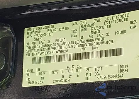 2015 Ford F-150 Platinum из США, поврежденный, VIN 1FTEW1EFXFFA76628